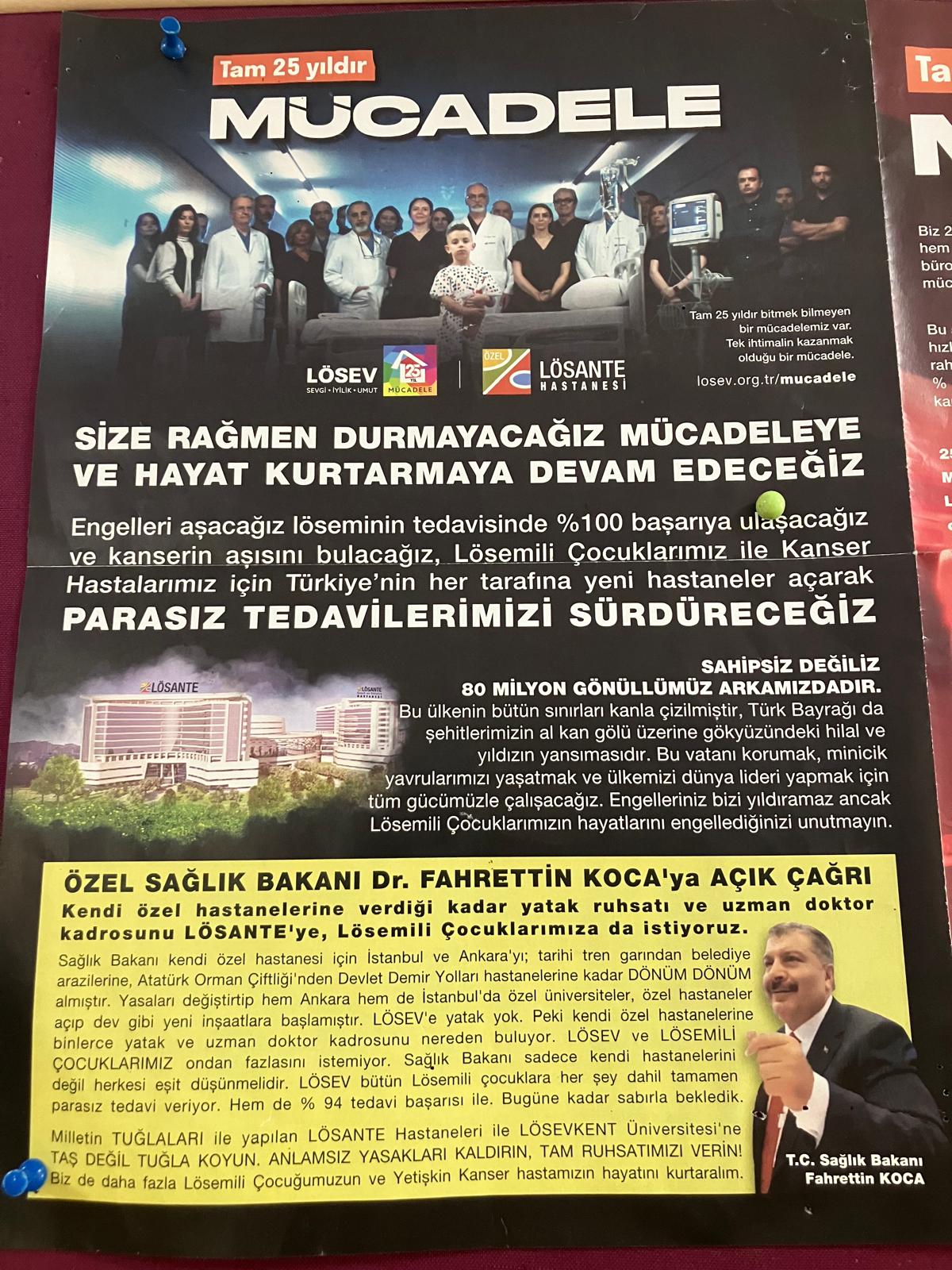 LÖSEV'den dikkat çeken afiş:  Mücadeleye ve hayat kurtarmaya devam edeceğiz 